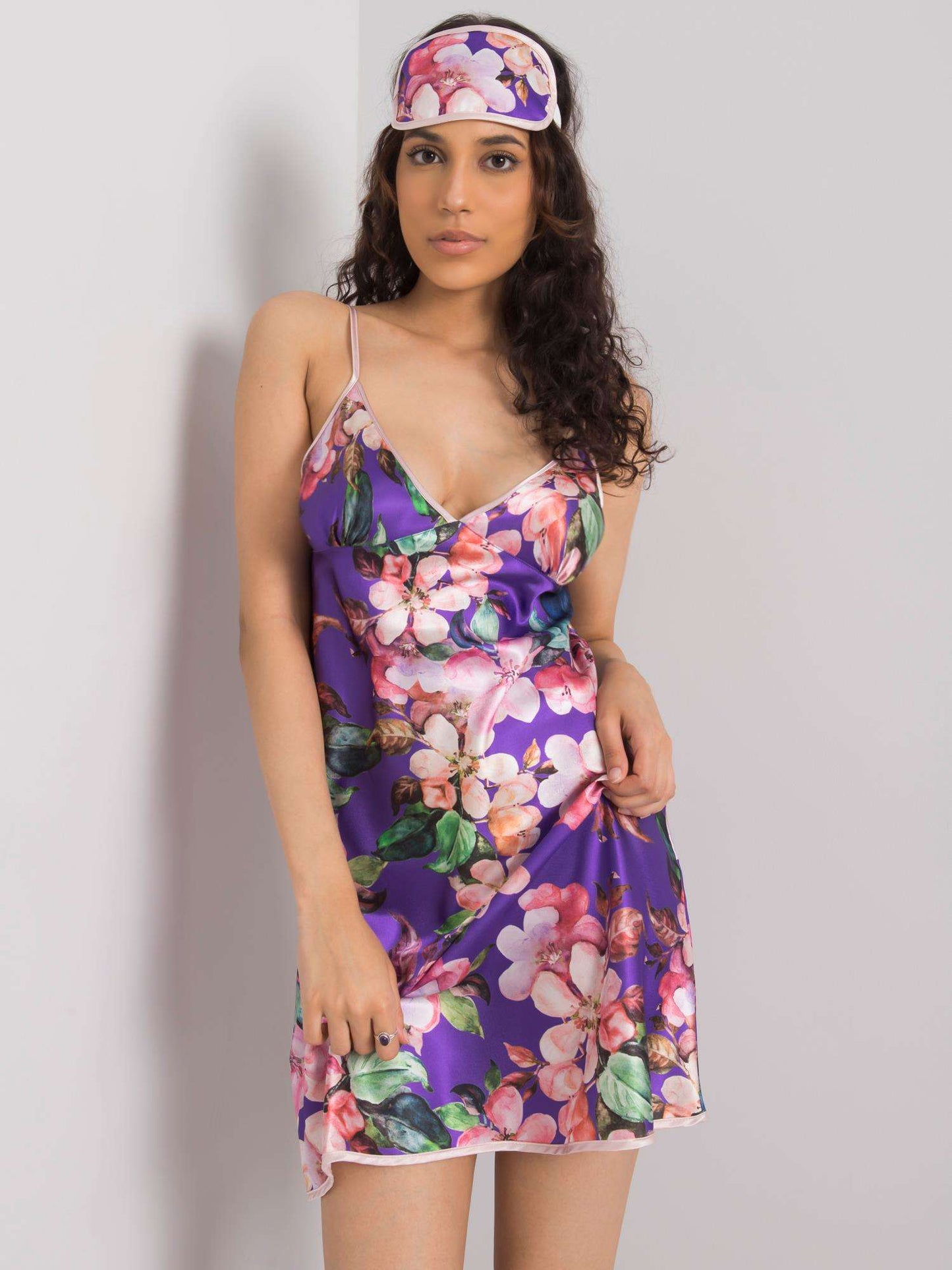 Satin Floral Nightgown with Eye Mask