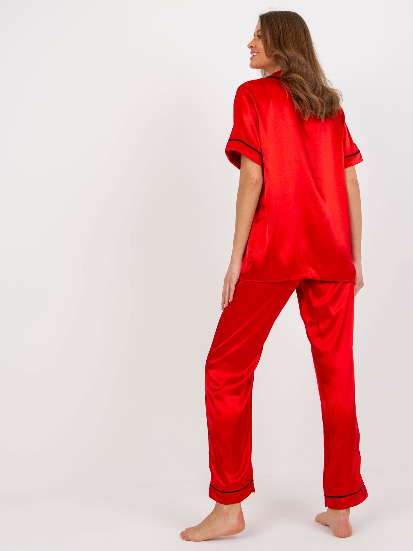 Classic Red Pyjama Set with Long Pants and Short-Sleeve Shirt