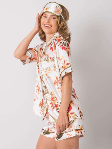 Satin Pyjama Set - Floral Shorts, Shirt & Blindfold